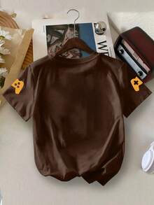 2pcs Boys' Summer Casual Set, Short Sleeve T-Shirt And Shorts, Funny English Letter Print, Suitable For Summer Wear - Brown - View 4