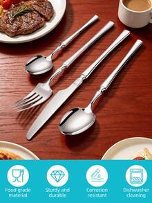 Vintage Stainless Steel Cutlery Set, 4/24/32Pcs Retro Tableware For Home Kitchen Wedding Holiday Gift - Silver - View 4