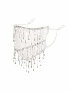 1pc Women's Fashion Faux Crystal Tassel Breathable High-Aesthetic Half Face Mask, Suitable For Party And Banquet Matching - Multicolor - View 14