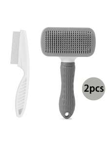 2 Pieces Pet Grooming Brush Set, Self-Cleaning Pin Brush And Flea Comb, Suitable For Cats And Dogs, For Removing Loose Hair, Tangles And Mats, Grooming Tool For Long And Short-Haired Pets Sold 82 Pieces - View 3