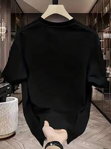New Men's Short-Sleeved Sports T-Shirt, American Style, Fashion Brand, Made Of High-Quality Pure Cotton, With Urban Design, Unique Print, High-End Feel, Elegant And Casual, Versatile, Short-Sleeved And Slim, Ideal For Couples And Teenagers. - 黑色 - 查看 2