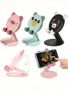1pc Cute Cartoon Adjustable Foldable Rotatable Desktop Phone Holder, Slouchy Portable Tablet Stand, Suitable For Study, Live Streaming, Phone Storage, Fit For Dorm, Bedroom, Living Room, Office - Multicolor - View 2