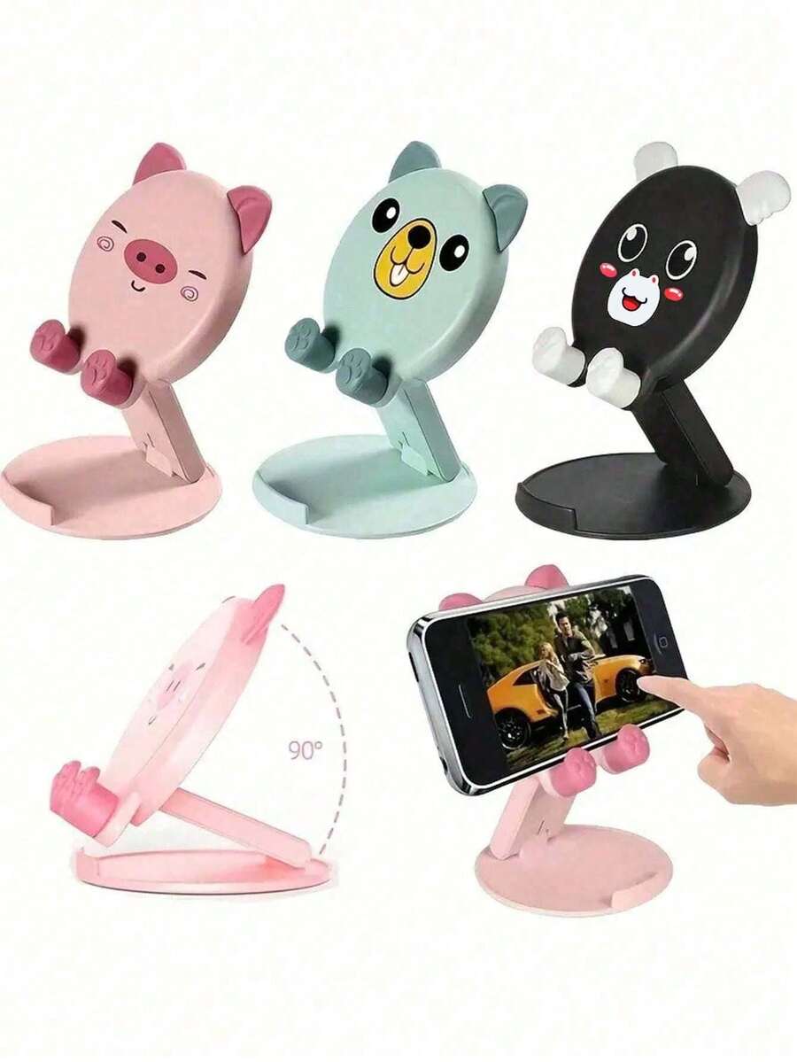 1pc Cute Cartoon Adjustable Foldable Rotatable Desktop Phone Holder, Slouchy Portable Tablet Stand, Suitable For Study, Live Streaming, Phone Storage, Fit For Dorm, Bedroom, Living Room, Office