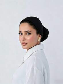 1条女士简易头巾，经典纯色头巾围巾，三种不同佩戴方式，多功能实用弹力头巾，柔软舒适的莫代尔面料，适合日常佩戴、运动、瑜伽、配饰、旅行必备 - 黑色 - 查看 2