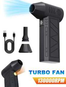 Rechargeable Electric Air Blower, Portable Mini Turbine Dust Blower Fan With Adjustable Wind Speed, Suitable For Car, Computer, Keyboard, Home And Outdoor Use - Black - View 2