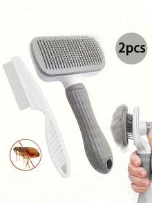 2 Pieces Pet Grooming Brush Set, Self-Cleaning Pin Brush And Flea Comb, Suitable For Cats And Dogs, For Removing Loose Hair, Tangles And Mats, Grooming Tool For Long And Short-Haired Pets Sold 82 Pieces - View 1