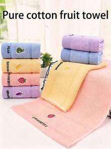 Toalha pequena (1/4 unidade) com bordado de frutas, tamanho 25x50cm, diversas opções de cores, ideal para lavar o rosto e as mãos, uso doméstico, absorvente, secagem rápida, cores vibrantes, perfeita para banheiro, escola, cozinha, presentes de Natal, viagens e atividades ao ar livre. - Multicolorido - Ver 3