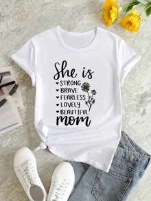 Mother's Day T-Shirt - Letter Print T-Shirt For Mother's Day - Casual Short Sleeve Crew Neck T-Shirt For Women, Ideal For Summer And Spring Wear. - 白色 - 查看 4