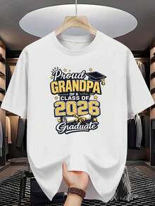 iseta de Algodón para Hombre "Abuelo Orgulloso" Promoción 2026, Estampado de Diploma con Estrella Dorada, Algodón Puro, Impresión Premium, Duradera, Moda Casual, Corte Relajado, Talla Grande - Blanco - Ver 6