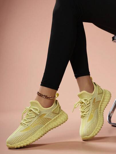 Zapatillas deportivas casuales amarillas con cordones minimalistas para mujer, zapatos deportivos para pareja cómodos, ligeros y versátiles para exteriores