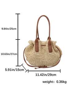 Nuevo bolso de paja de gran capacidad para vacaciones de verano para mujeres, con cierre de cuerda hueca anudada, casual y elegante, versátil, adecuado para la playa, vacaciones y otras ocasiones - Blanco - Ver 3