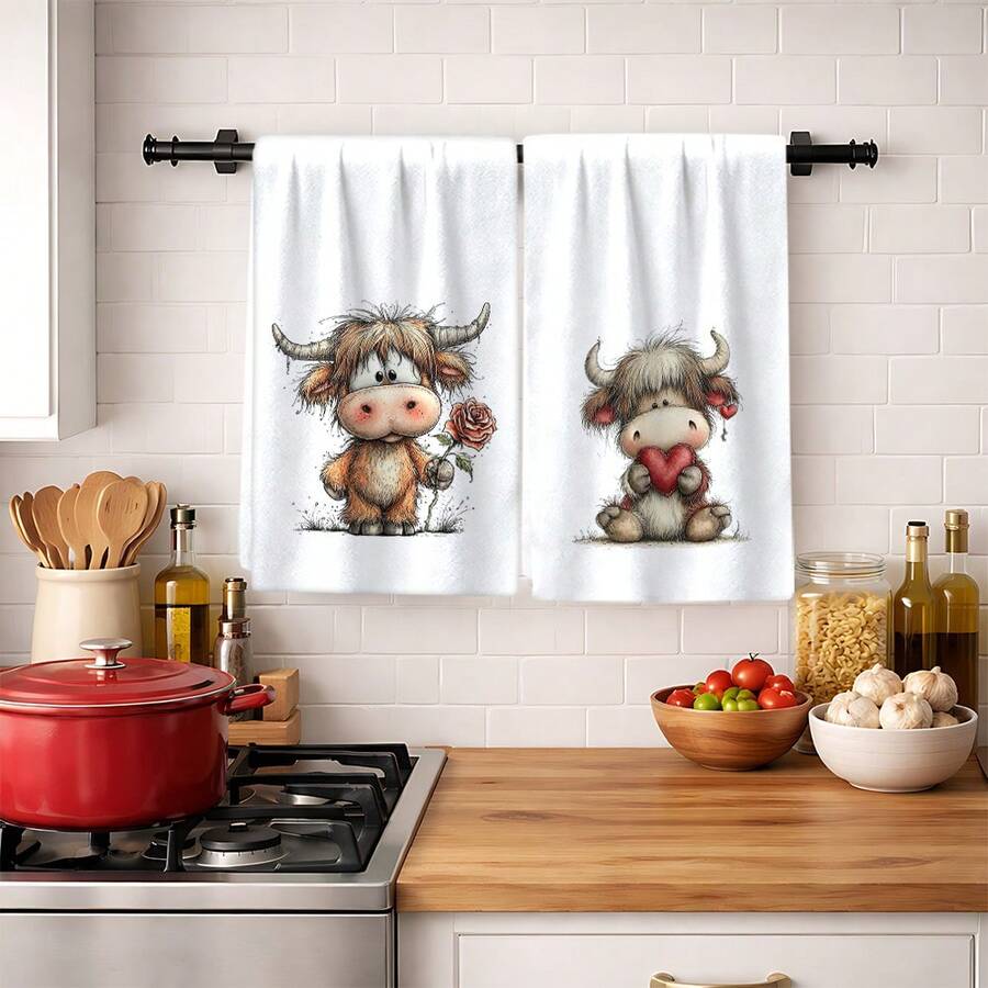 Bộ 2/4/6 chiếc, Khăn lau bát đĩa in hình bò dễ thương, Khăn lau nhà bằng sợi microfiber siêu thấm hút, Khăn lau bếp, khăn rửa chén, khăn lau nhà, khăn tay, Cực kỳ mềm mại và thấm hút, Trang trí nhà bếp, Quà tặng cho hàng xóm, mẹ, sinh nhật, tân gia cho bạn bè, đồ dùng nhà bếp thiết yếu, nhu yếu phẩm hàng ngày. - Nhiều màu - Xem 1