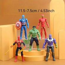 Marvel 5件套超级英雄可动人偶套装 - 完美礼物之选，复仇者联盟系列，精美图案展示，小巧设计，细节丰富的模型，高品质收藏品，角色收藏，漫画迷必备（款式随机） - 彩色 - 查看 6