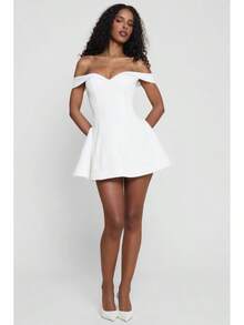 Women Off Shoulder Sweetheart Neck A-Line Dress Elegant Party Cocktail Dress - White - View 1