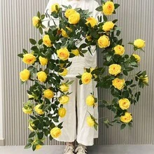 1條 1.7米 21朵暖黃色人造玫瑰藤蔓,黃色,婚禮家居裝飾,吉祥節日禮物 - 彩色 - 查看 3