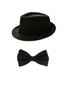 Cappello di lino, cappello a cilindro, cappello da gentiluomo, set con papillon, Ognissanti, festa in costume, adatto per uso quotidiano e outfit - Multicolore - Visualizzare 7