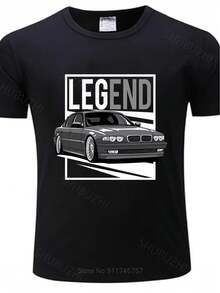 Camiseta Glstkrrn para hombre E38 - Camiseta informal negra con llamativo estampado de coches, diseño geométrico, cuello redondo, corte regular, lavable a máquina y cómoda para todas las estaciones. - Negro - Ver 6