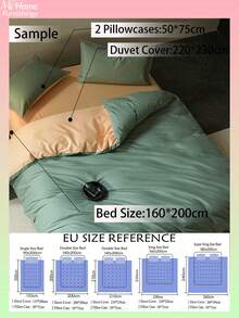 2/3件套绿色和浅米色床上用品套装，包含1个被套和2个枕套，柔软舒适的家纺面料，亲肤柔软，多种颜色可选，适合宿舍使用，简约时尚的家居装饰，柔软舒适的卧室床上用品套装，时尚套装，可机洗，不含填充物 - 綠色 - 查看 3