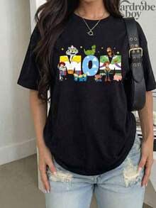 Disney Licensed Short-Sleeve Couple Printed T-Shirts, Patterned T-Shirts, Cotton Patterned T-Shirts, Toy Story Series Patterned T-Shirts, Suitable For Family Trips And Vacation Wear. Mother's Day And Father's Day T-Shirts, Suitable For Men And Women. Cotton T-Shirts, Comfortable And Breathable. - 女人 - 查看 2