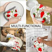 2/4/6pcs Set, Dish Towels, Strawberry Pattern Printed Super Absorbent Microfiber Cloths, Modern Kitchen Towels For Cooking And Baking, Dish Cloths, Cleaning Rags, Hand Towels, Tea Towels, Ultra Soft And Highly Absorbent, Kitchen Decor, Gifts For Neighbors, Mothers, Birthdays, Housewarming For Friends, Kitchen Essentials, Daily Necessities - Multicolor - View 11