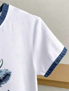 Camiseta de mujer de cuello redondo con estampado de lunares, rayas y corazones - Blanco 3 - Ver 4