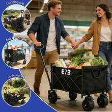 Outdoor Folding Camping Cart | Large-Capacity Portable Camp Cart | Equipped With All-Terrain Wheels | Utility Cart, Garden Cart, Sports & Camping | Black Lightweight Portable Cart For Groceries, Shopping, Gardening, Camping, And The Beach - 黑色-便攜式家用折疊購物車-迷你款 - 查看 7