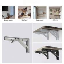 2 pezzi Staffe pieghevoli in acciaio inossidabile resistenti, nere - Supporti a parete per mensole galleggianti, tavoli, sedie e panche fai-da-te - Staffe in metallo salvaspazio, design minimalista, mensole non incluse - Modello pieghevole nero - Visualizzare 4