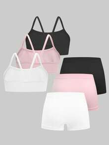 6pcs/Set Girls' Casual Fashion Unpadded Camisole Bras And Minimalist Seamless Comfortable Briefs Set - Multicolor - View 1