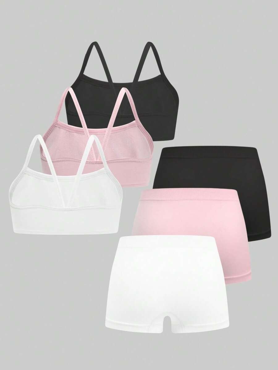 6pcs/Set Girls' Casual Fashion Unpadded Camisole Bras And Minimalist Seamless Comfortable Briefs Set - Multicolor - View 1