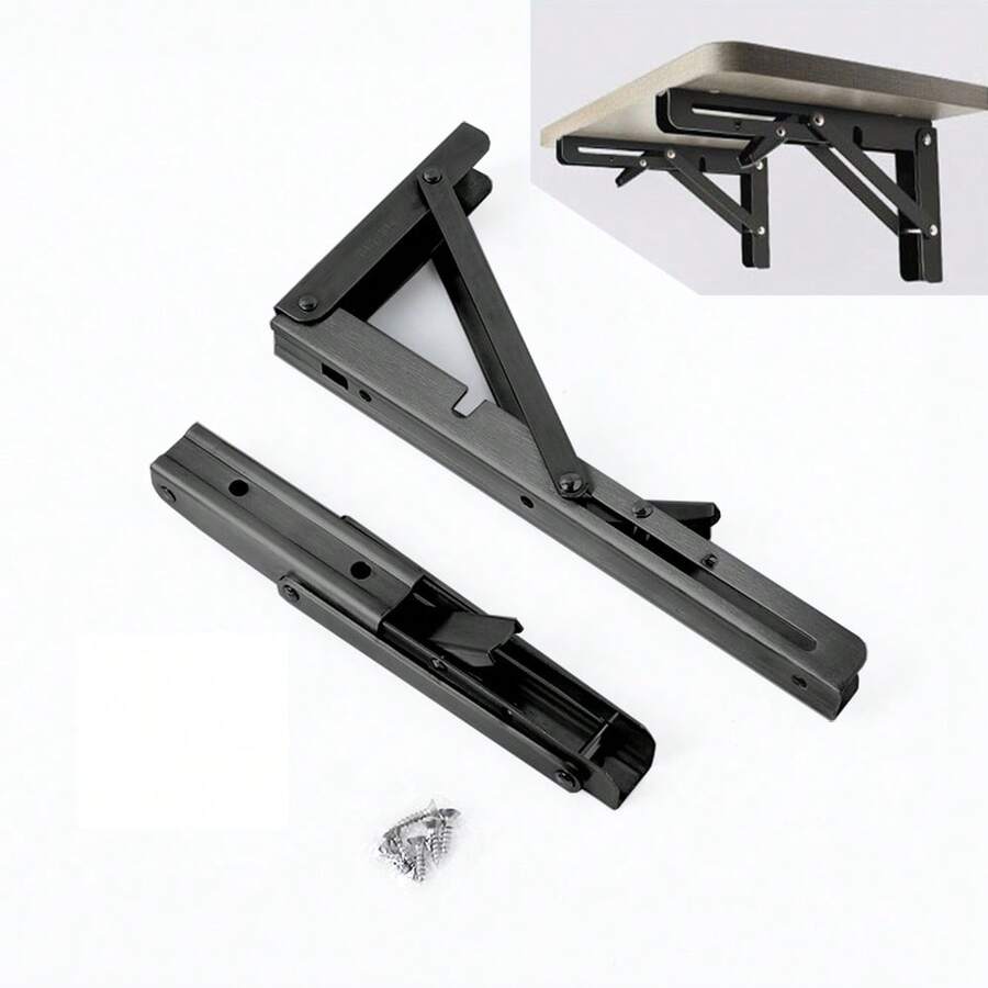 2 pezzi Staffe pieghevoli in acciaio inossidabile resistenti, nere - Supporti a parete per mensole galleggianti, tavoli, sedie e panche fai-da-te - Staffe in metallo salvaspazio, design minimalista, mensole non incluse - Modello pieghevole nero - Visualizzare 1