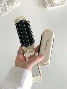 X Milania 1pc Foldable Comb - Cream Color, Portable With Built-In Mirror,Hair Brush,Comb,Hair Tools,Hair Products And Accessories For Barber Salon Beauty Travel Essentials,Back To School,Travel Holiday Essentials,Hair Accessories For Women - Black and White - View 2