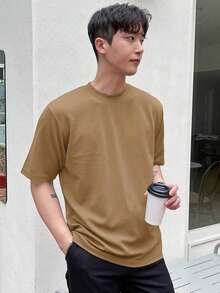 Men's Solid Color Crew Neck T-Shirt - Brown - View 9