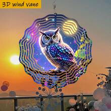 1个3D彩色猫头鹰栖息在夜空下的树枝上，尺寸为10英寸*10英寸，带旋转挂钩，可360° DIY创意彩虹风格旋转花园风车（不含吊坠），款式随机 - A - 查看 7