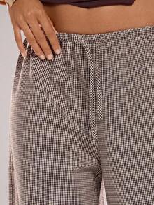 Pantalones casuales de uso diario de unicolor con cordón en la cintura para mujeres - Marrón - Ver 9