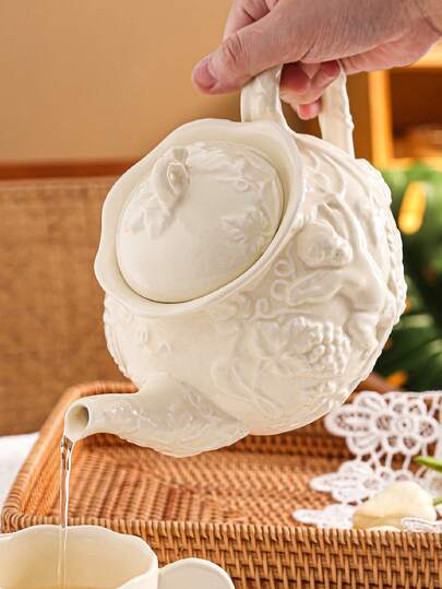 1个陶瓷茶壶，厨房/餐厅/客厅冷水壶，保温壶，适用于茶、咖啡、牛奶、果汁，适合婚礼、派对、送礼、生日等场合。