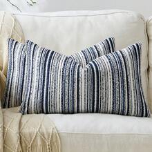 Bộ 1/2 vỏ gối trang trí phong cách Boho 18x18 inch, vỏ gối vuông kẻ sọc trang trí kiểu nhà nông thôn, vỏ gối nhung chần bông, vỏ gối trang trí màu trung tính cho phòng khách, ghế sofa và giường. - Xanh đậm - Xem 14