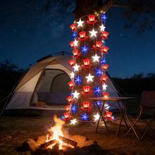 80LED 39FT Copper Wire Star Hat String Lights, Red White Blue Patriotic LED Fairy Lights, 4th Of July Decor, Ideal For Presidents Day, Independence Day, Memorial Day, Garden Yard Party Decoration - 星星帽銅線燈 - 查看 9