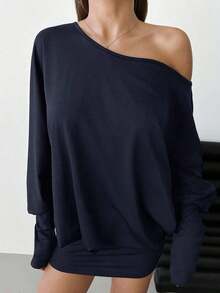 Vestido corto y ajustado de manga larga, asimétrico y sexy para mujer, para festivales de música y estilo streetwear moderno - Gris Oscuro - Ver 11