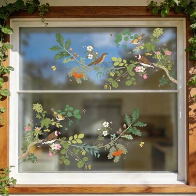 1/2 piezas Pegatinas decorativas de pájaro en rama, pegatinas antichoque para puertas correderas, sala de estar, dormitorio, diseño floral natural, pegatinas de vidrio reutilizables sin pegamento, decoración del hogar