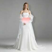 1pc White Organza Bridal Long Sleeve Arm Sleeves With Ribbon, Puff Sleeves, Detachable Black/Pink/Purple Decor Sleeves Bridal Accessory - Multicolor - View 5