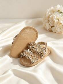 Sandalias abiertas con diseño floral lindo, transpirables, para niñas, livianas y cómodas, antideslizantes, adecuadas para interiores, exteriores, playa, primavera/verano - Dorado - Ver 7