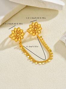 1pc Adjustable Flower Chain Connected Finger Ring, Luxury Copper Gold Plated, Suitable For Women Wedding Party Accessories - Yellow Gold - View 2