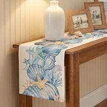 Mantel de 13x72 pulgadas con conchas marinas y estrellas de mar, mantel con tema de océano acuarela de estilo costero para verano, decoración de mesa de comedor para fiesta de playa en el hogar, cocina, restaurante, vacaciones - Multicolor - Ver 3