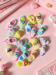 20pcs Colorful Summer Flip Flop Resin Pendant, Styles Of Sandal Design, Cute Vacation Accessory For Jewelry Making, DIY Craft Material For Scrapbooking, Phone Case, Hair Clips, Bag Charms, Keychain, Necklace And More - Multicolor - View 5