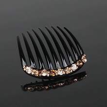 1 pieza Peine de pelo con 9 dientes de cristal de alta calidad con diamantes de imitación, accesorio para el cabello, para festivales y fiestas - Caqui - Ver 5