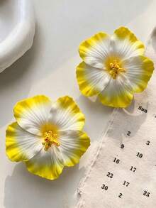 2件套 女孩白色和黄色花朵装饰鳄鱼夹，波西米亚风发夹，适合上学、日常佩戴、春夏、海滩等场合的发饰 - 黃色 - 查看 2