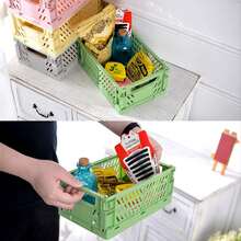 10pcs Foldable Plastic Storage Baskets, Colorful Stackable Desktop Organizer Crates For Stationery, Snacks, Kitchen, Bedroom, Office, Classroom & Home Storage - Multicolor - View 4