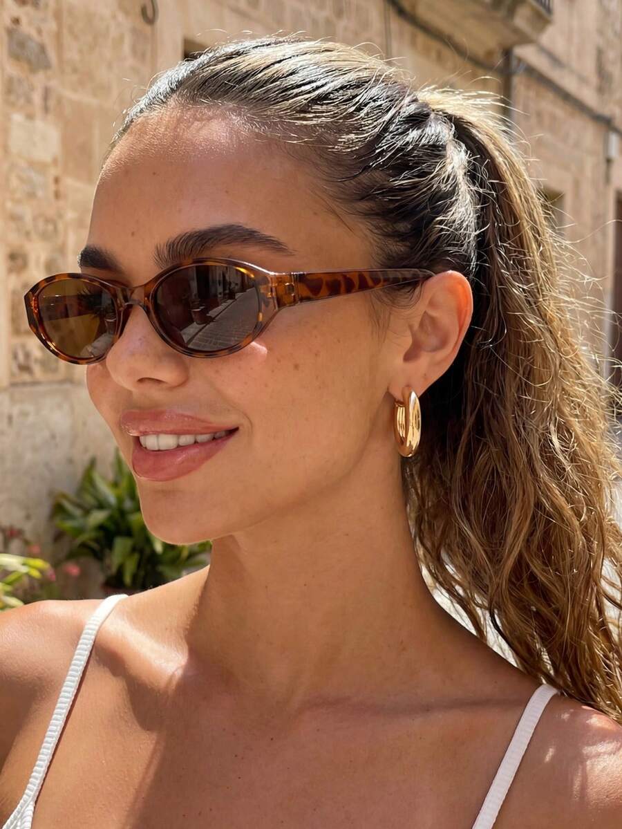 1 Paar Damen Leoparden Muster Braune Ovale Sonnenbrillen, geeignet für alle Jahreszeiten, ideal für Straßenfotografie, Outfits, Urlaub, Reisen und als modisches Accessoire - Leopardenmuster - Übersicht 1