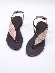 Sandal xỏ ngón hình lá màu nâu sẫm đính đá cho bé gái, kiểu dáng retro cổ điển với khóa cài, thích hợp cho mùa hè. - Màu nâu Sô-cô-la - Xem 4
