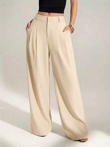pantalones de trabajo con corte elegante para mujeres - Caqui - Ver 1